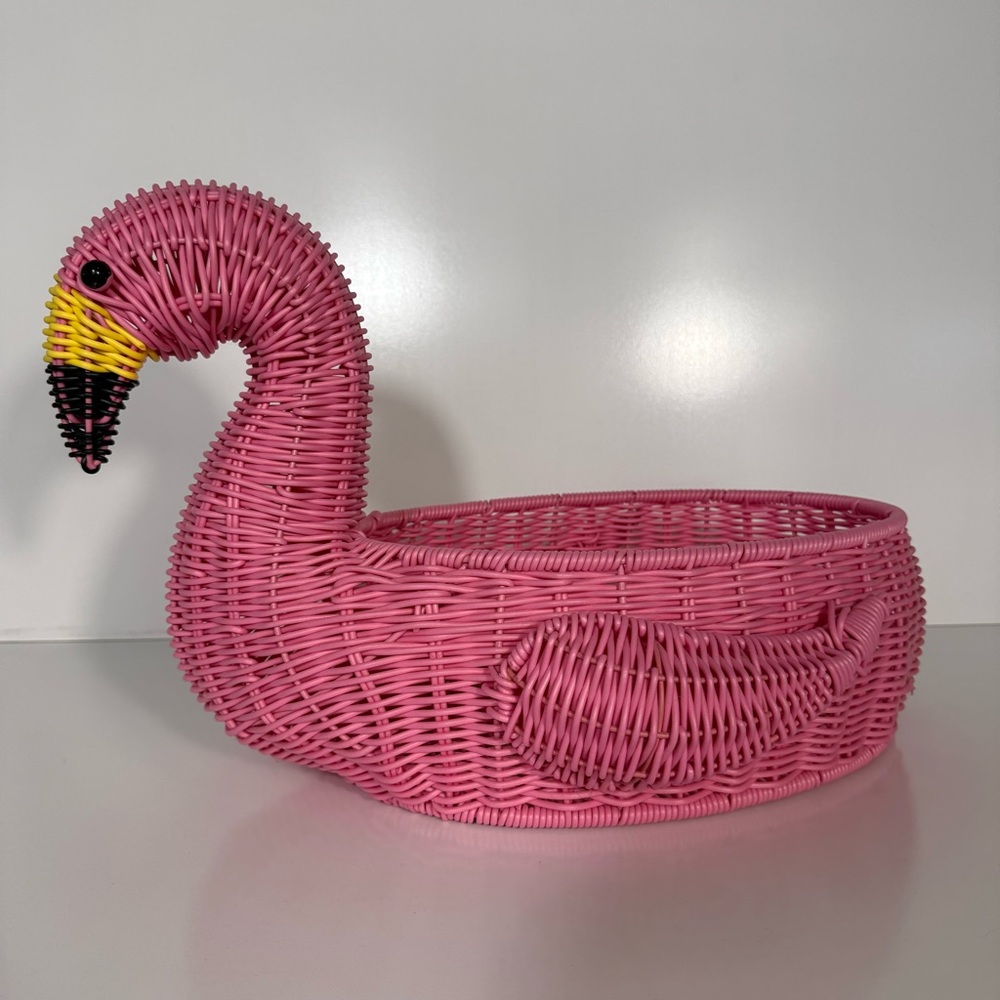 Pink Wicker Flamingo Basket